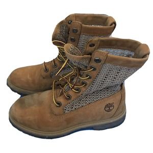 Timberland Sz 6.5 Open Weave Wheat Combat Boots Womens A13GC Mesh Leather Brown